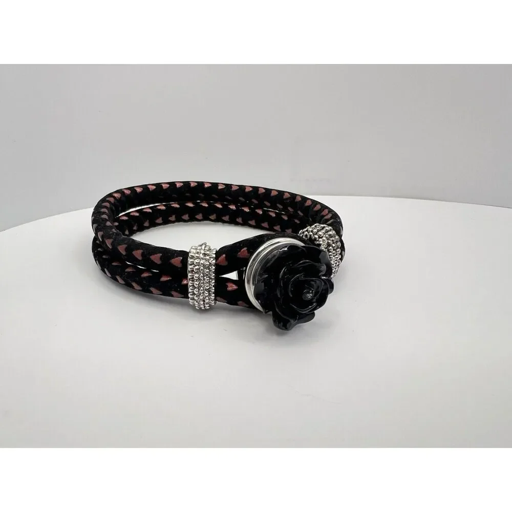 Snap Jewelry Black W Red Leather Bracelet 8